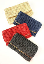 Crochet Straw Clutch with Gold Chain Detail