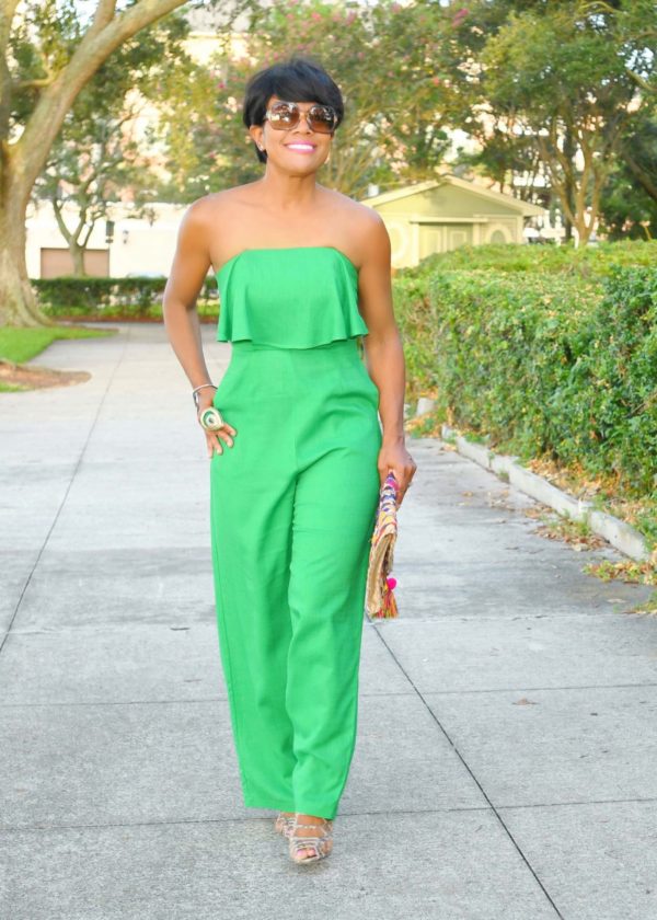 Strapless Jumpsuit with Top Ruffle Detail
