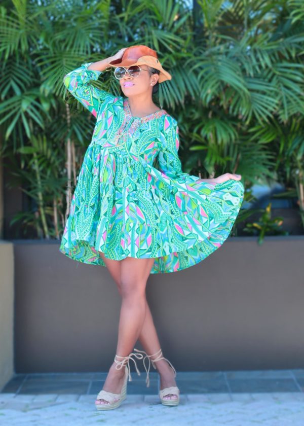Go With the Flow | Green & Pink Embroidered Tunic Mini Dress Fourth & Jack Go With the Flow | Green & Pink Embroidered Tunic Mini Dress Fourth & Jack