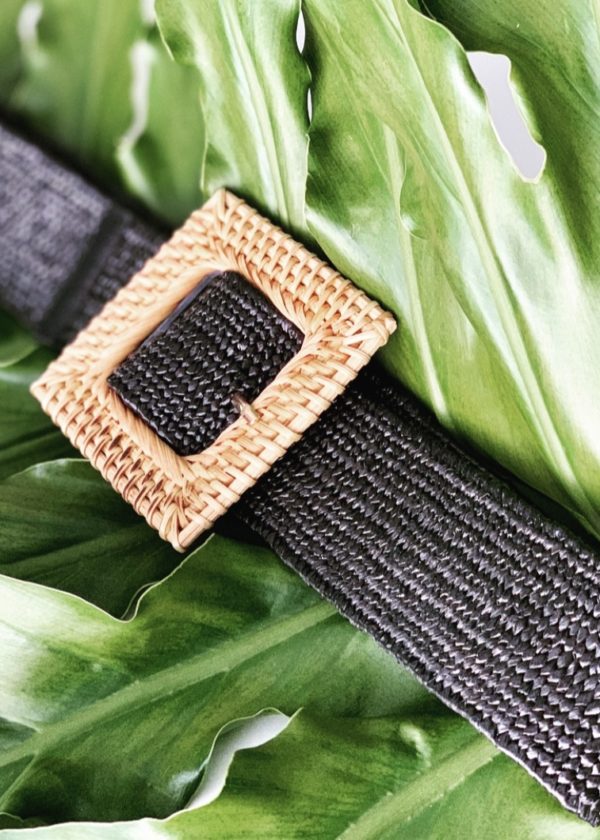 Black Straw Braided Adjustable Belt
