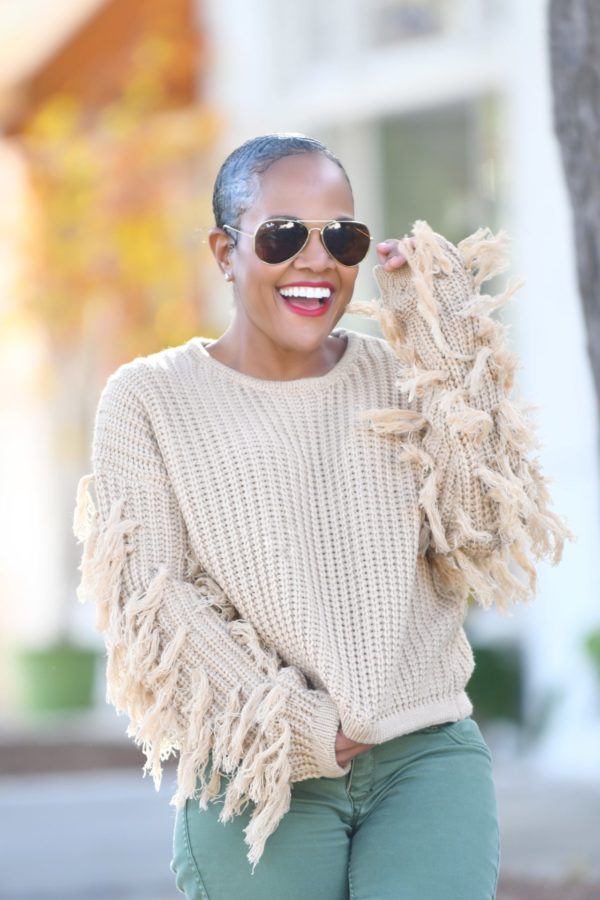 Fringe Benefits | Sweater with Fringe Sleeve Detail