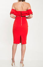 Yes She Did | Red Strapless Skirt Set with Ruffle Top Detail