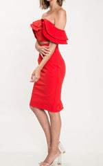 Yes She Did | Red Strapless Skirt Set with Ruffle Top Detail